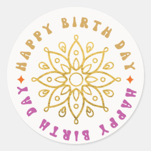 Gold-Blume-Happy-Day-Aufkleber Runder Aufkleber