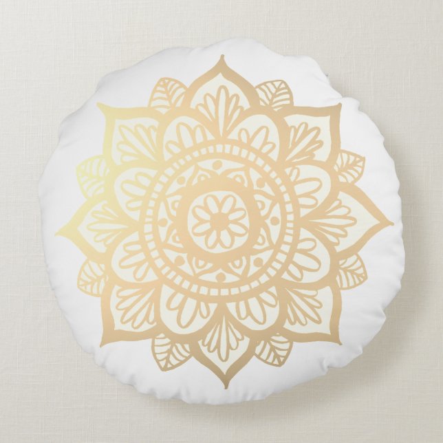 Gold Blume Mandala Rundkissen Rundes Kissen (Rückseite)