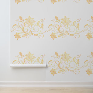 Gold Blume Ornamente in Farbe Weiß Tapete