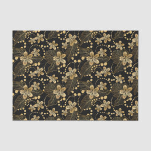 Gold Blume Perlen und Blätter auf Black Decoupage Seidenpapier