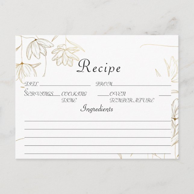 Gold Blume Rezept Card Postkarte (Vorderseite)