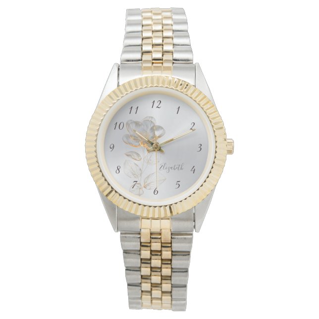 Gold Blume Silver Name Armbanduhr (Vorderseite)