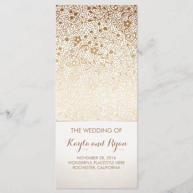 Gold-Blume Vintage White-Wedding-Programme Programm (Vorderseite)
