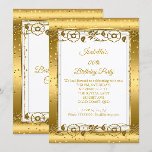 Gold Blume White Glitzern Birthday Party Einladung