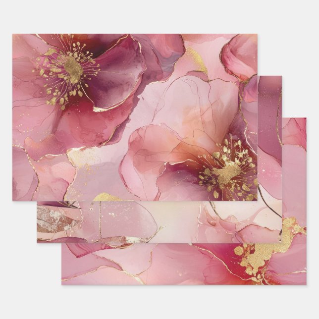 Gold Blumenleaf Blush Pink Brautparty Geschenkpapier Set (Set)
