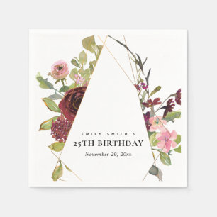 GOLD BLUSH BURGUNDY ROSE FLORAL JEDER ALTER BIRTHT SERVIETTE