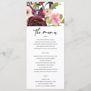 GOLD BLUSH BURGUNDY WATERCOLOR ROSE MENU FLORAL