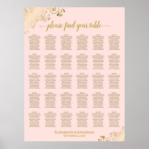 Gold & Blush Pink 30-Tisch-Hochzeits-Sitzplan Poster