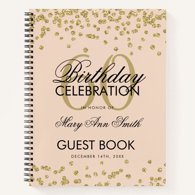 Gold Blush Pink 60e Anniversaire Livre d'or Confet (Devant)