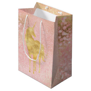 Gold Blush Pink Magical Unicorn Mittlere Geschenktüte