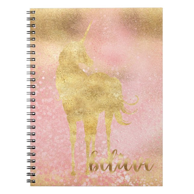 Gold Blush Pink Magical Unicorn Notizblock (Vorderseite)