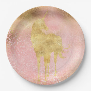 Gold Blush Pink Magical Unicorn Pappteller