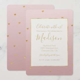 Gold Blush Pink Ombre Herz Einladung
