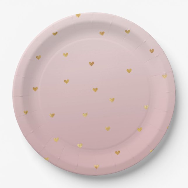 Gold Blush Pink Ombre Herz Pappteller (Vorderseite)
