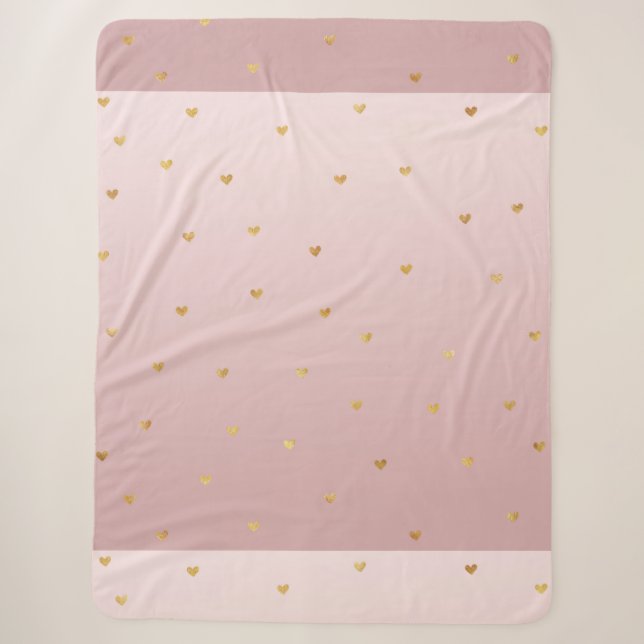 Gold Blush Pink Ombre Herz Sherpadecke (Vorderseite)