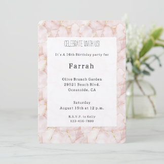 Gold Blush Pink Rose Petals Floral Birthday Einladung