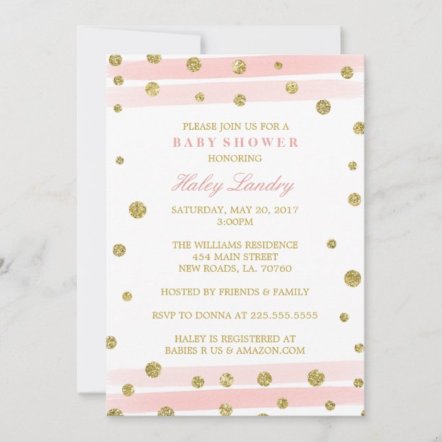 Gold + Blush Pink Wasserfarbe Kinderdusche lädt ei Einladung (Vorderseite)