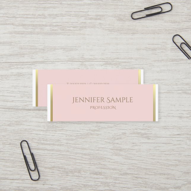 Gold Blush Pink White Luxe Schlicht Beruflich Mini Visitenkarte (Vorderseite/Rückseite Beispiel)