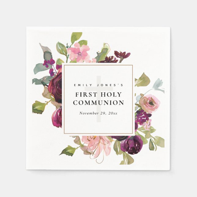 GOLD BLUSH ROTE ROSE FLORAL ERSTE HOLZGEMEINSCHAFT SERVIETTE (Vorderseite)