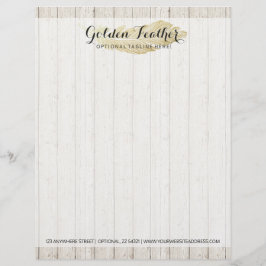 Gold Bohemisch Feather auf rustikalen Holzkarten Briefbogen