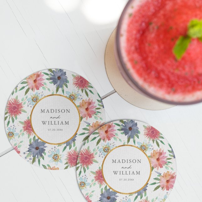 Gold Boho Chic Whimsical Greenery Wildblume Runder Pappuntersetzer (Von Creator hochgeladen)