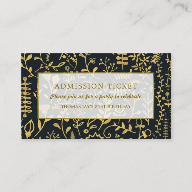 Gold Boho, Floral Eintrittskarte Begleitkarte (Vorderseite)