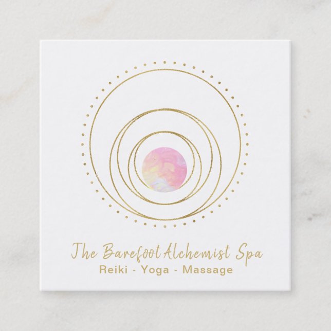 *~* Gold Boho Heilige Geometrie Luna Mondmond Rosa Quadratische Visitenkarte (Vorderseite)