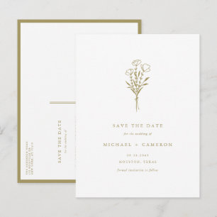 Gold Boho Minimalistisch Botanisch Save the Date Ankündigungspostkarte