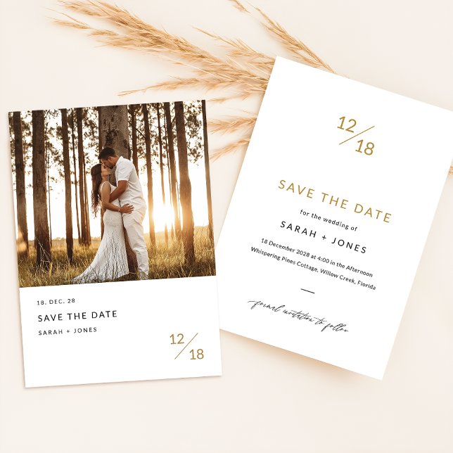 Gold Boho Modernes Minimalistisches Foto Save The Date (Von Creator hochgeladen)