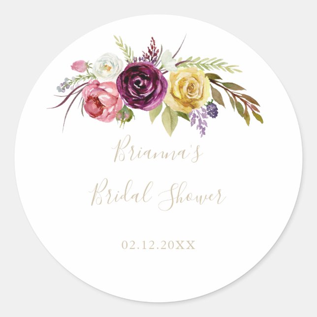 Gold Boho Tropical Floral Brautparty Bevorzugung Runder Aufkleber (Vorderseite)