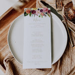 Gold Boho Tropical Floral Dinner Menükarte<br><div class="desc">Diese vergoldete Karte mit tropischen,  blumengeschmückten Dinner ist perfekt für eine moderne Hochzeit. Die Gestaltung umfasst handbemalte braune Wildfedern,  bohgelbe,  weiße,  lila,  rosa,  rot-bordeauxfarbene Blume und blaue Beeren,  die in hübschen Bouquets angeordnet sind. Dieses Menü kann für Hochzeitsempfang,  Probe Dinner,  Brautparty oder jede Veranstaltung verwendet werden.</div>