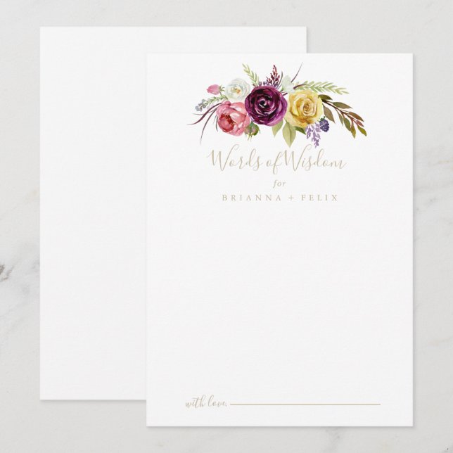 Gold Boho Tropical Floral Wedding Words of Wisdom Hinweiskarte (Vorne/Hinten)