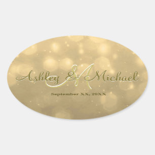Gold Bokeh Hochzeitsticker Ovaler Aufkleber