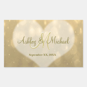 Gold Bokeh   Hochzeitsticker Rechteckiger Aufkleber