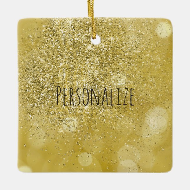 Gold Bokeh Imitate Glitzer Personalisiert Keramikornament (Vorderseite)