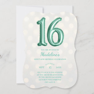 Gold Bokeh Mint Green Imitats Foil 16. Geburtstag Einladung