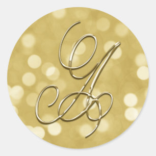 Gold Bokeh Monogram A Siegel Hochzeit Einladung Runder Aufkleber