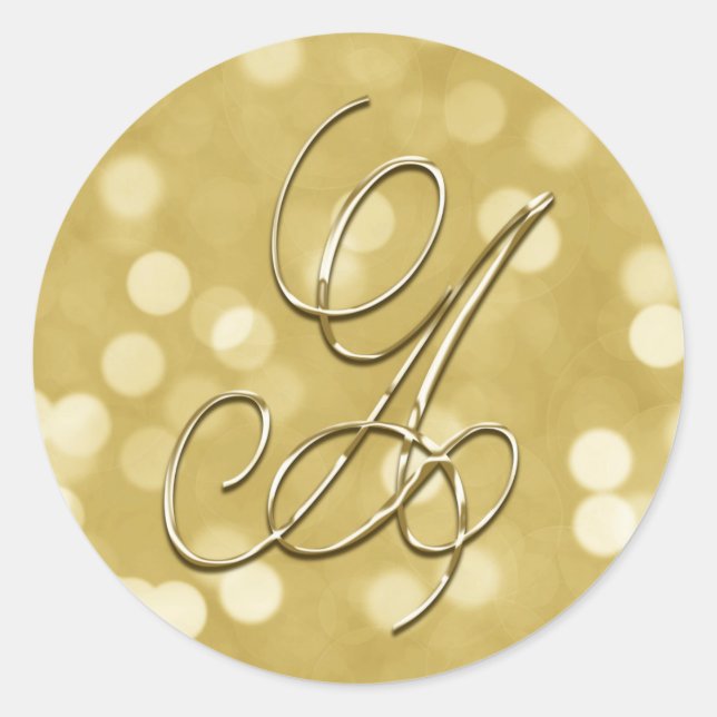 Gold Bokeh Monogram A Siegel Hochzeit Einladung Runder Aufkleber (Vorderseite)
