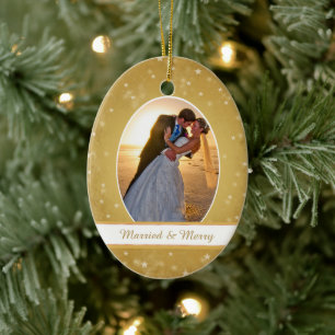 Gold Bokeh Star Rahmen Erste Weihnachtsfeier Keramikornament