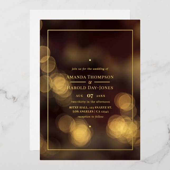 Gold Bokeh Wedding Foil Einladung (Vorderseite/Rückseite)