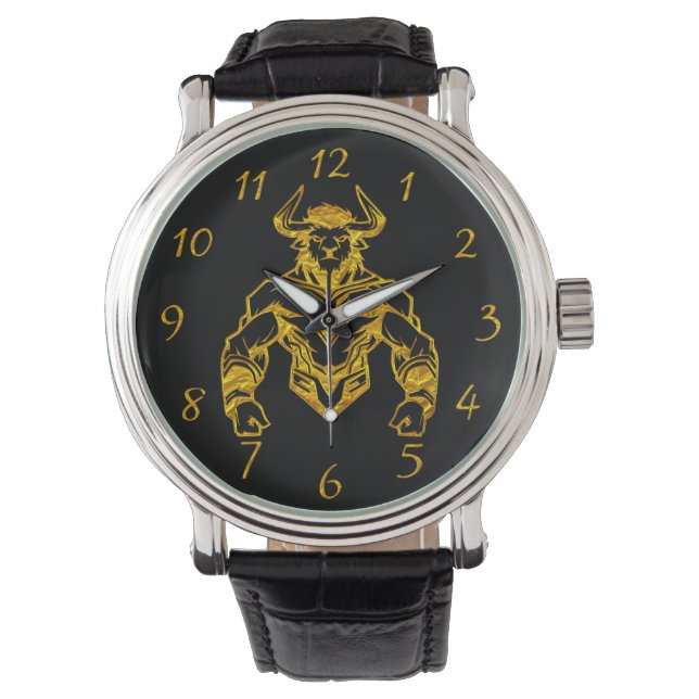 Gold Bold Bison Graphic Design Armbanduhr (Vorderseite)