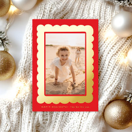 gold bold modern red retro photo frame folien feiertagskarte