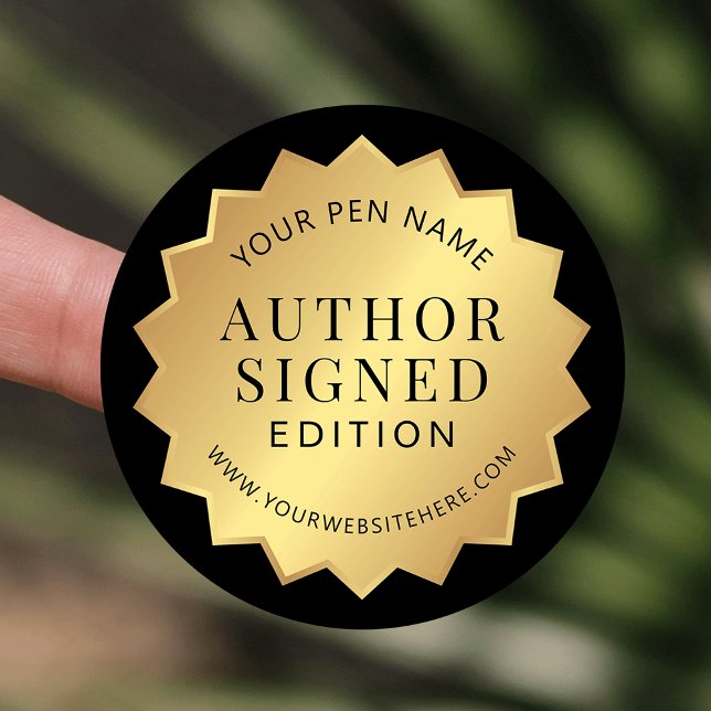 Gold Book Signing Sticker für Autor signed Edition (Black and faux gold customizable Signed by Author round stickers)
