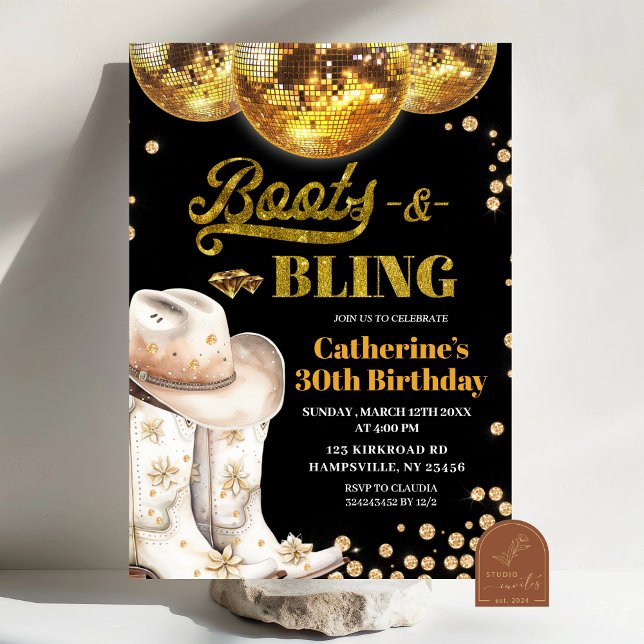 Gold Boots and Blings Adult Birthday Party Einladung (Von Creator hochgeladen)