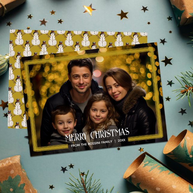 Gold Border Frame Foto Weihnachten (Faux Gold Border Family Photo Christmas Card)