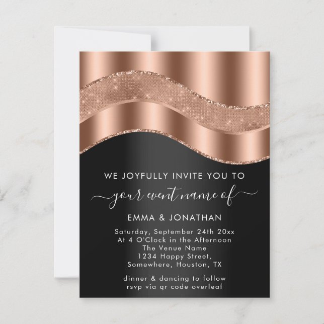 Gold Border Glitzer Wave QR Code der Black Rose (Vorderseite)