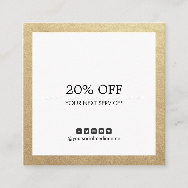 Gold Border Multipurpose Social Media Coupon Quadratische Visitenkarte (Vorderseite)