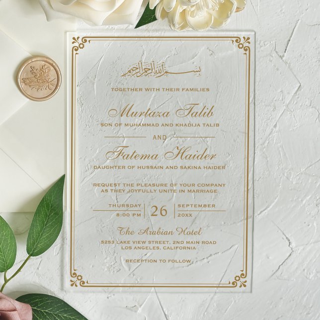 Gold Border Muslim Wedding Acryleinladungen (Von Creator hochgeladen)