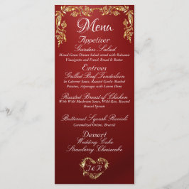 Gold Border on Ruby Red Wedding Menu Menükarte
