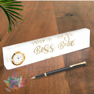 Gold Boss Babe Clock Namensplakette